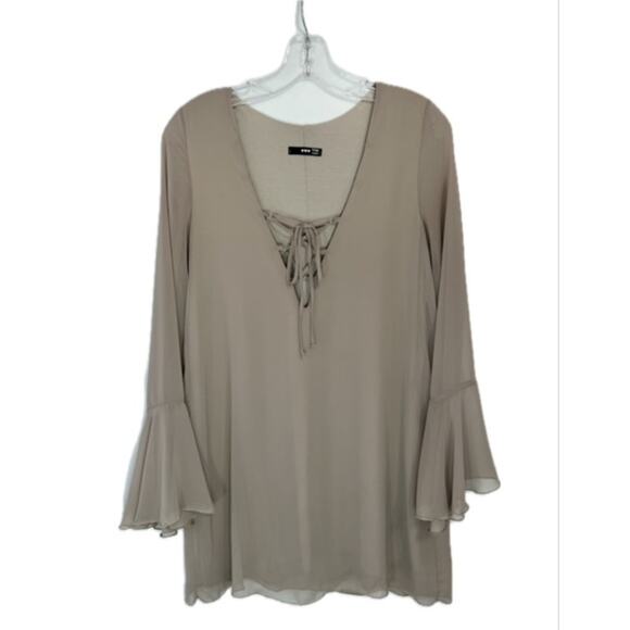 Tan Taupe Flowy Boho Tunic Dress Small - Picture 1 of 7
